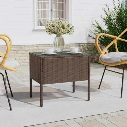 vidaXL barna polyrattan és edzett üveg kisasztal 53 x 37 x 48 cm