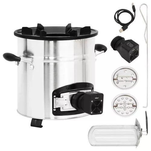 vidaXL ezüst acél fatüzelésű tűzhely USB-s légfúvóval 35,5x26x28 cm