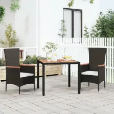   vidaXL fekete polyrattan és tömör akácfa kerti asztal fa asztallappal