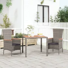  vidaXL szürke polyrattan és tömör akácfa kerti asztal fa asztallappal