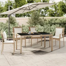   vidaXL tópszínű polyrattan és edzett üveg kerti asztal üveg lappal