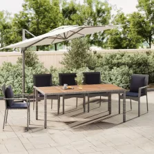   vidaXL szürke polyrattan és tömör akácfa kerti asztal fa asztallappal