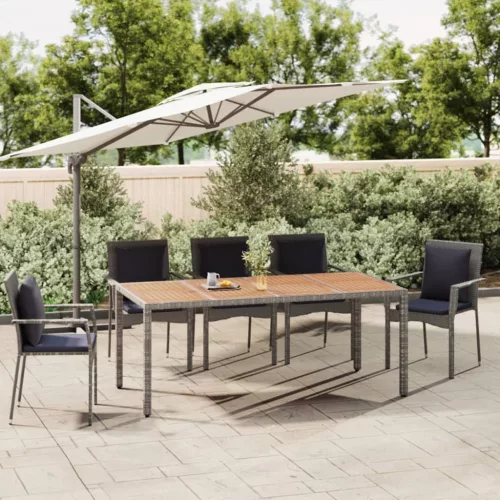 vidaXL szürke polyrattan és tömör akácfa kerti asztal fa asztallappal