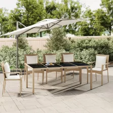   vidaXL tópszínű polyrattan és edzett üveg kerti asztal üveg lappal