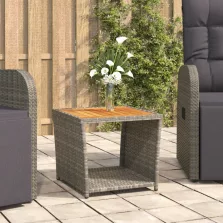   vidaXL szürke polyrattan és tömör akácfa teázóasztal fa asztallappal