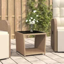   vidaXL bézs polyrattan és edzett üveg teázóasztal üveg lappal