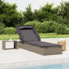   vidaXL szürke polyrattan napozóágy összecsukható tetővel 213x63x97 cm