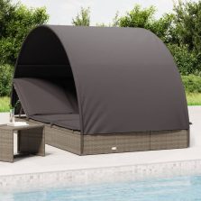   vidaXL 2 személyes szürke polyrattan napágy kerek tetővel 211x112x140
