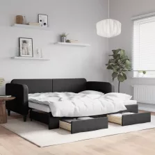   vidaXL fekete kihúzható szövet heverő fiókkal 90 x 190 cm