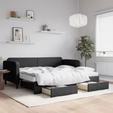   vidaXL fekete kihúzható szövet heverő fiókkal 90 x 190 cm
