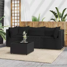   vidaXL 4 részes fekete polyrattan kerti ülőgarnitúra párnákkal