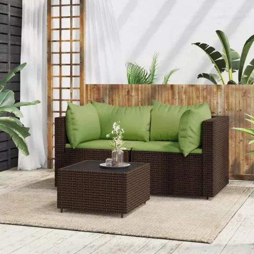 vidaXL 3 részes barna polyrattan kerti ülőgarnitúra párnával