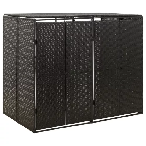 vidaXL fekete polyrattan dupla kerekeskuka tárolófészer 140x80x117 cm