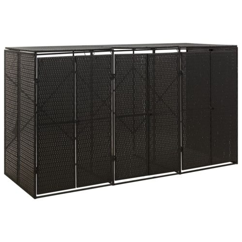 vidaXL fekete polyrattan hármas kerekeskuka tárolófészer 207x80x117 cm