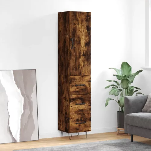 vidaXL füstös tölgy színű szerelt fa magasszekrény 34,5x34x180 cm