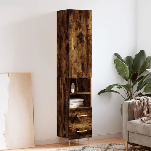 vidaXL füstös tölgy színű szerelt fa magasszekrény 34,5x34x180 cm