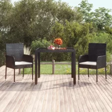   vidaXL fekete polyrattan üveglapos kerti asztal 90 x 90 x 75 cm