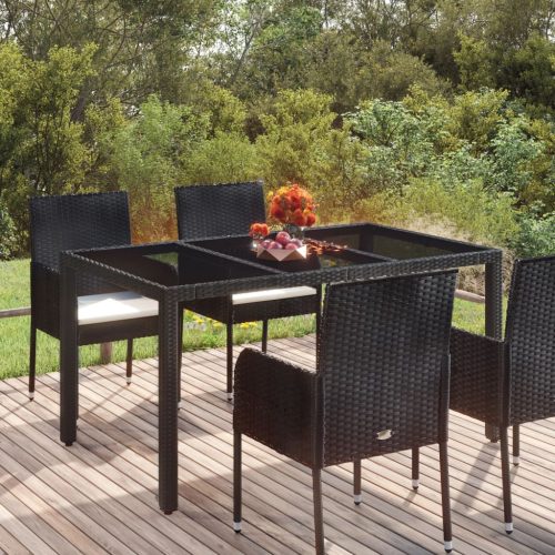 vidaXL fekete polyrattan üveglapos kerti asztal 150 x 90 x 75 cm