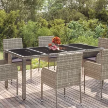   vidaXL szürke polyrattan üveglapos kerti asztal 190 x 90 x 75 cm