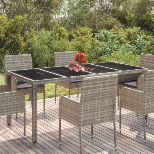 vidaXL szürke polyrattan üveglapos kerti asztal 190 x 90 x 75 cm