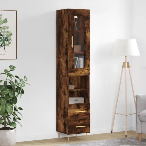 vidaXL füstös tölgy színű szerelt fa magasszekrény 34,5x34x180 cm