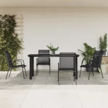   vidaXL 5 részes fekete acél és textilén kerti étkezőgarnitúra