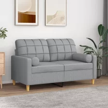   vidaXL 2 személyes világosszürke szövet kanapé díszpárnákkal 120 cm