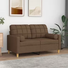   vidaXL 2 személyes barna szövet kanapé díszpárnákkal 120 cm