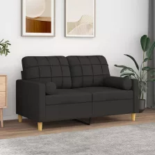  vidaXL 2 személyes fekete szövet kanapé díszpárnákkal 120 cm