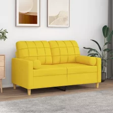   vidaXL 2 személyes világossárga szövet kanapé díszpárnákkal 120 cm