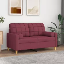   vidaXL 2 személyes bordó szövet kanapé díszpárnákkal 120 cm