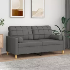   vidaXL 2 személyes sötétszürke szövet kanapé díszpárnákkal 140 cm