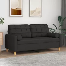   vidaXL 2 személyes fekete szövet kanapé díszpárnákkal 140 cm