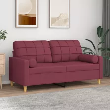   vidaXL 2 személyes bordó szövet kanapé díszpárnákkal 140 cm