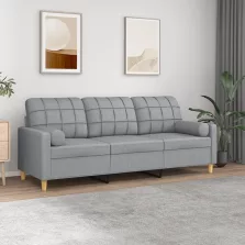   vidaXL 3 személyes világosszürke szövet kanapé díszpárnákkal 180 cm