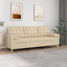   vidaXL 3 személyes krémszínű szövet kanapé díszpárnákkal 180 cm