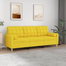   vidaXL 3 személyes világossárga szövet kanapé díszpárnákkal 180 cm