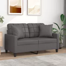   vidaXL 2 személyes szürke műbőr kanapé díszpárnákkal 120 cm