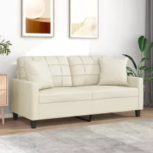   vidaXL 2 személyes krémszínű műbőr kanapé díszpárnákkal 140 cm