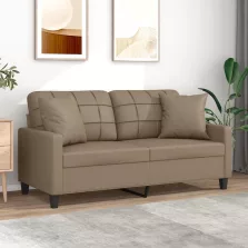   vidaXL 2 személyes cappuccino színű műbőr kanapé díszpárnákkal 140 cm