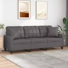   vidaXL 3 személyes szürke műbőr kanapé díszpárnákkal 180 cm