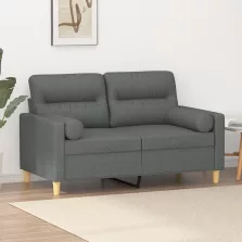   vidaXL 2 személyes sötétszürke szövet kanapé díszpárnákkal 120 cm