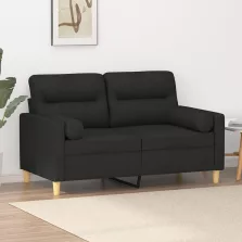   vidaXL 2 személyes fekete szövet kanapé díszpárnákkal 120 cm