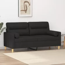   vidaXL 2 személyes fekete szövet kanapé díszpárnákkal 140 cm