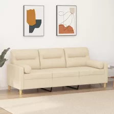   vidaXL 3 személyes krémszínű szövet kanapé díszpárnákkal 180 cm