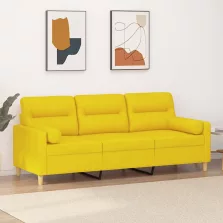   vidaXL 3 személyes világossárga szövet kanapé díszpárnákkal 180 cm