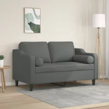   vidaXL 2 személyes sötétszürke szövet kanapé díszpárnákkal 120 cm