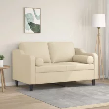   vidaXL 2 személyes krémszínű szövet kanapé díszpárnákkal 120 cm