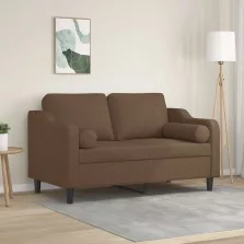   vidaXL 2 személyes barna szövet kanapé díszpárnákkal 120 cm