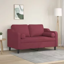   vidaXL 2 személyes bordó szövet kanapé díszpárnákkal 120 cm